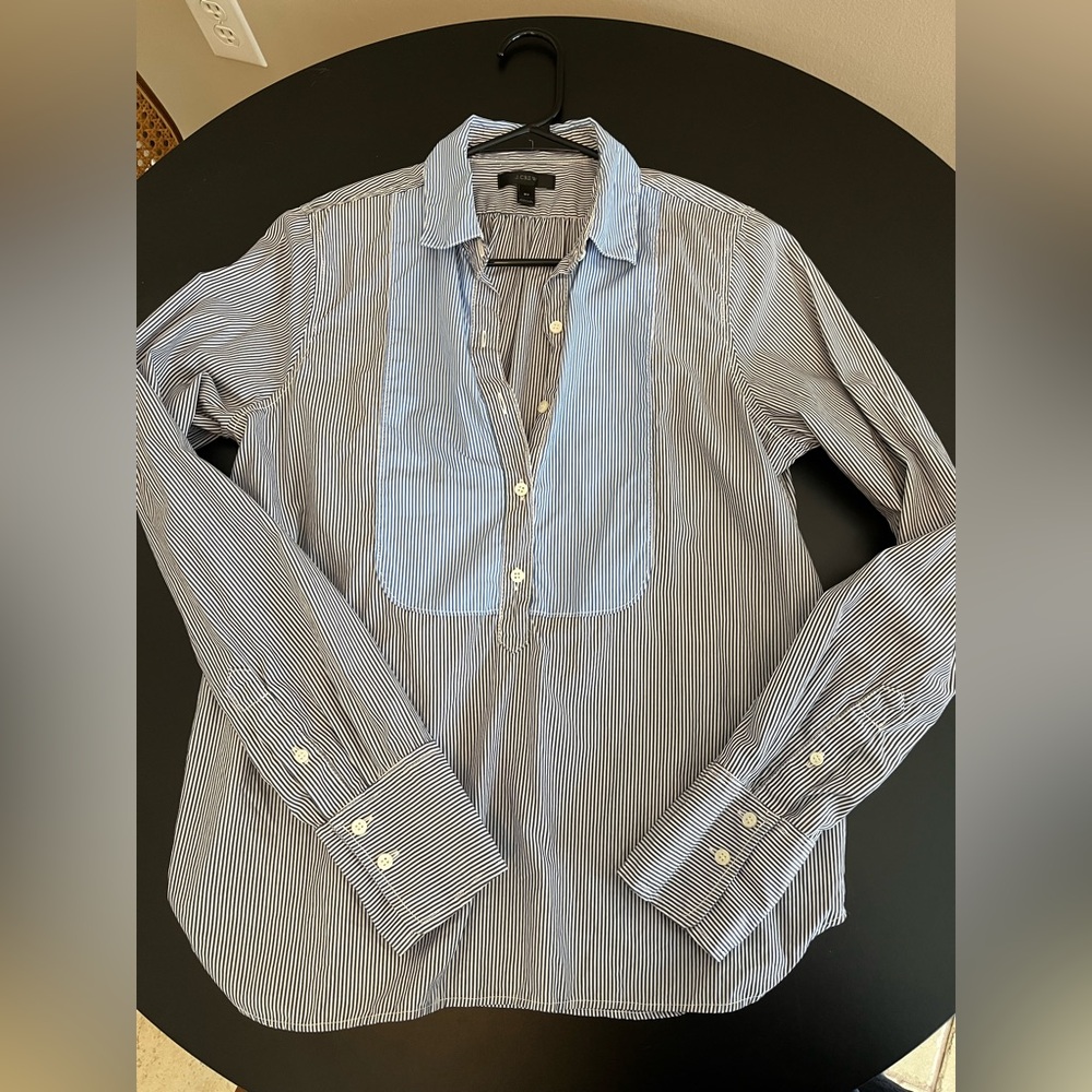 J. Crew Blue Striped Bib Popover Shirt SIze 8 Tall